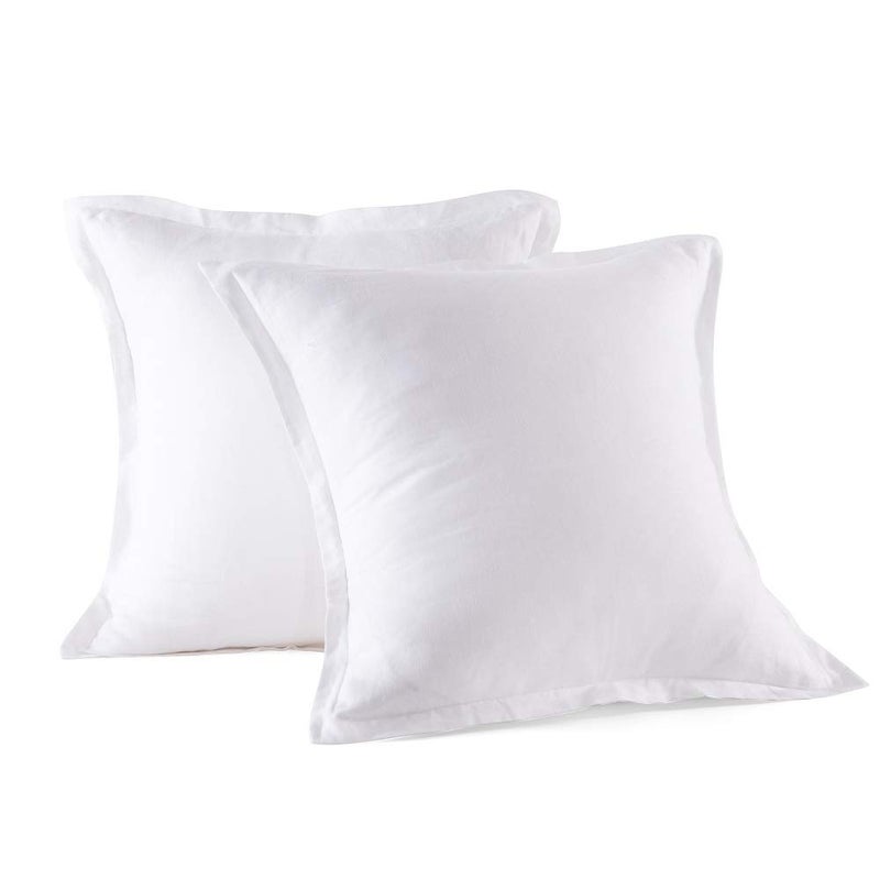 meadow park Stone Washed French Linen European Pillow Shams, Set of 2 Pieces, 26 inches x 26 inches Square Euro Sham, Super Soft, 1 inches Flange, White Color - Image 1